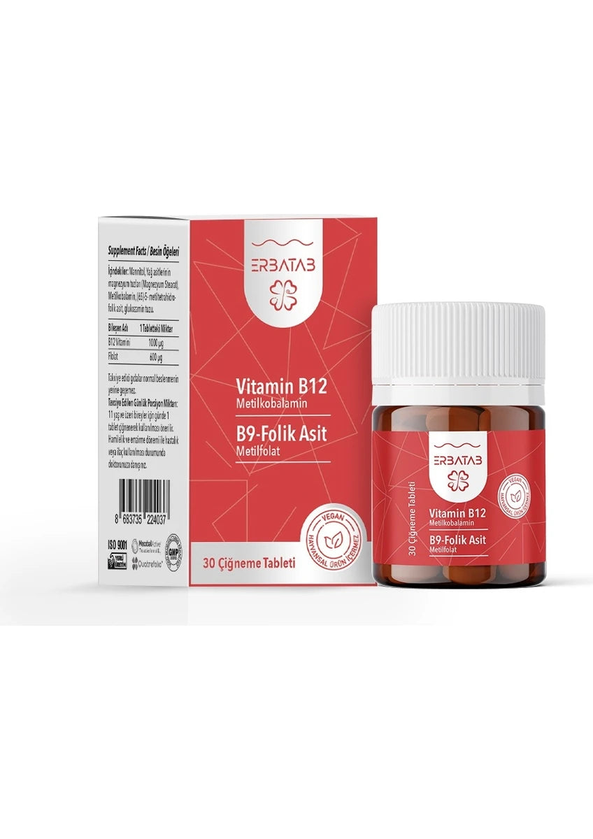 Erbatab Vitamin B12, Folat B9, Methylcobalamin und Methylfolat
