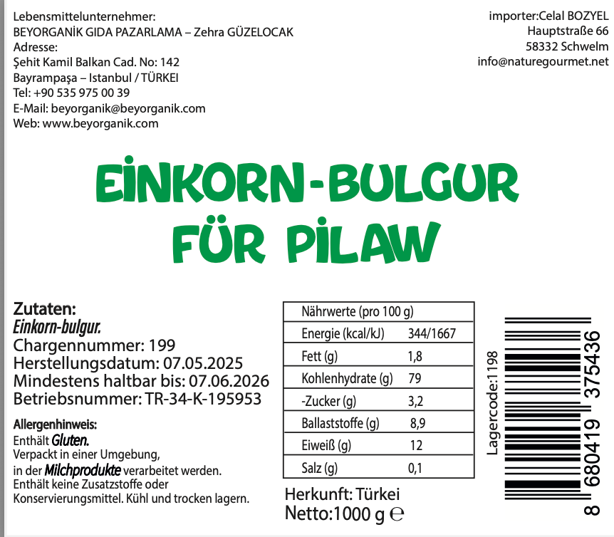 Beyorganik Bio Siyez Pilavlık Bulgur -1 kg