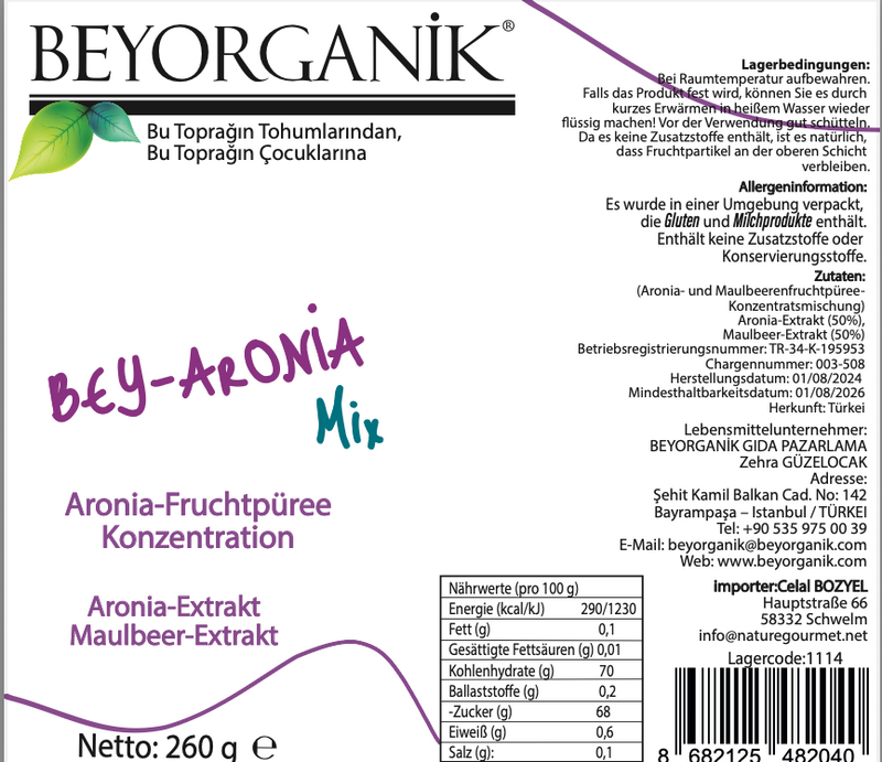 Beyorganik Organik BEY ARONYA Mix 260gr Gerçek Meyve Parçacıklı (PESTİSİT VE AĞIR METAL ANALİZLİ)