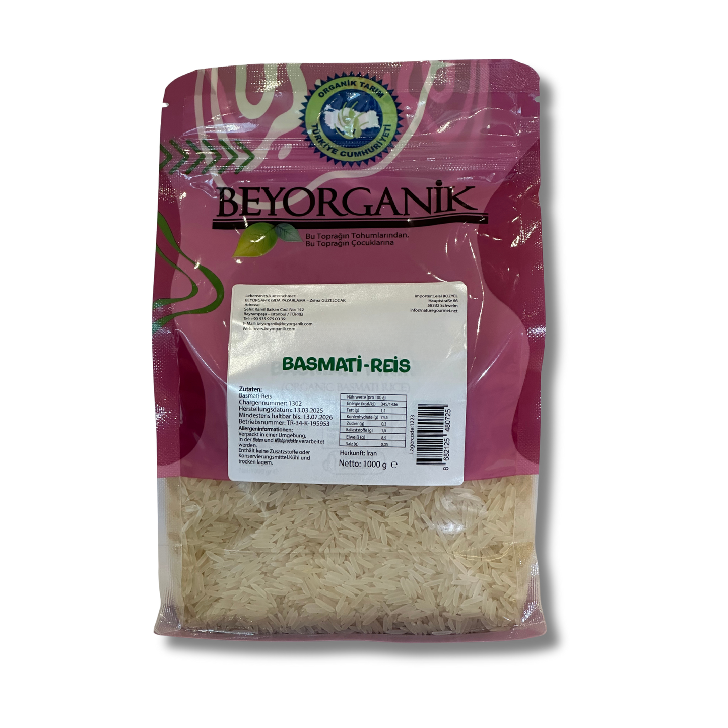 Beyorganik Organik Basmati Pirinç 1000gr (Pestisit ve Aflatoksin Analizli)