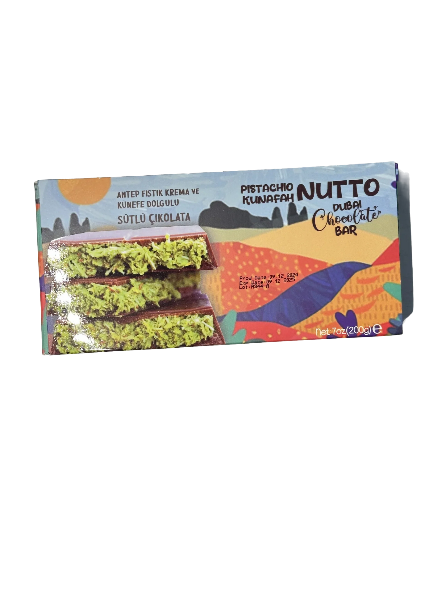 Nutto Dubai Schokoriegel - Pistaziencreme und Weizenschrot (200 g)