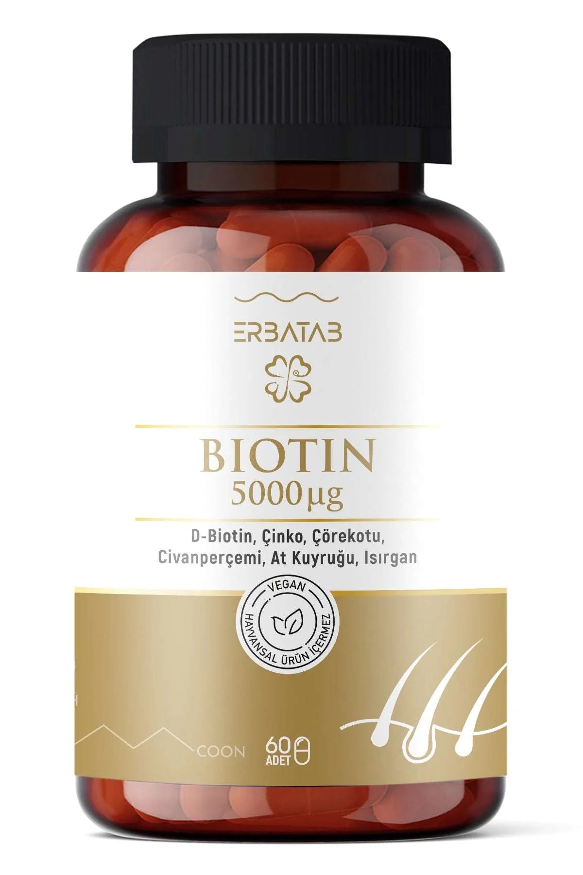 Erbatab Biotin (Zink, Schwarzkümmel, Schafgarbe, Schachtelhalm, Brennnesselextrakt) – 60 Kapseln