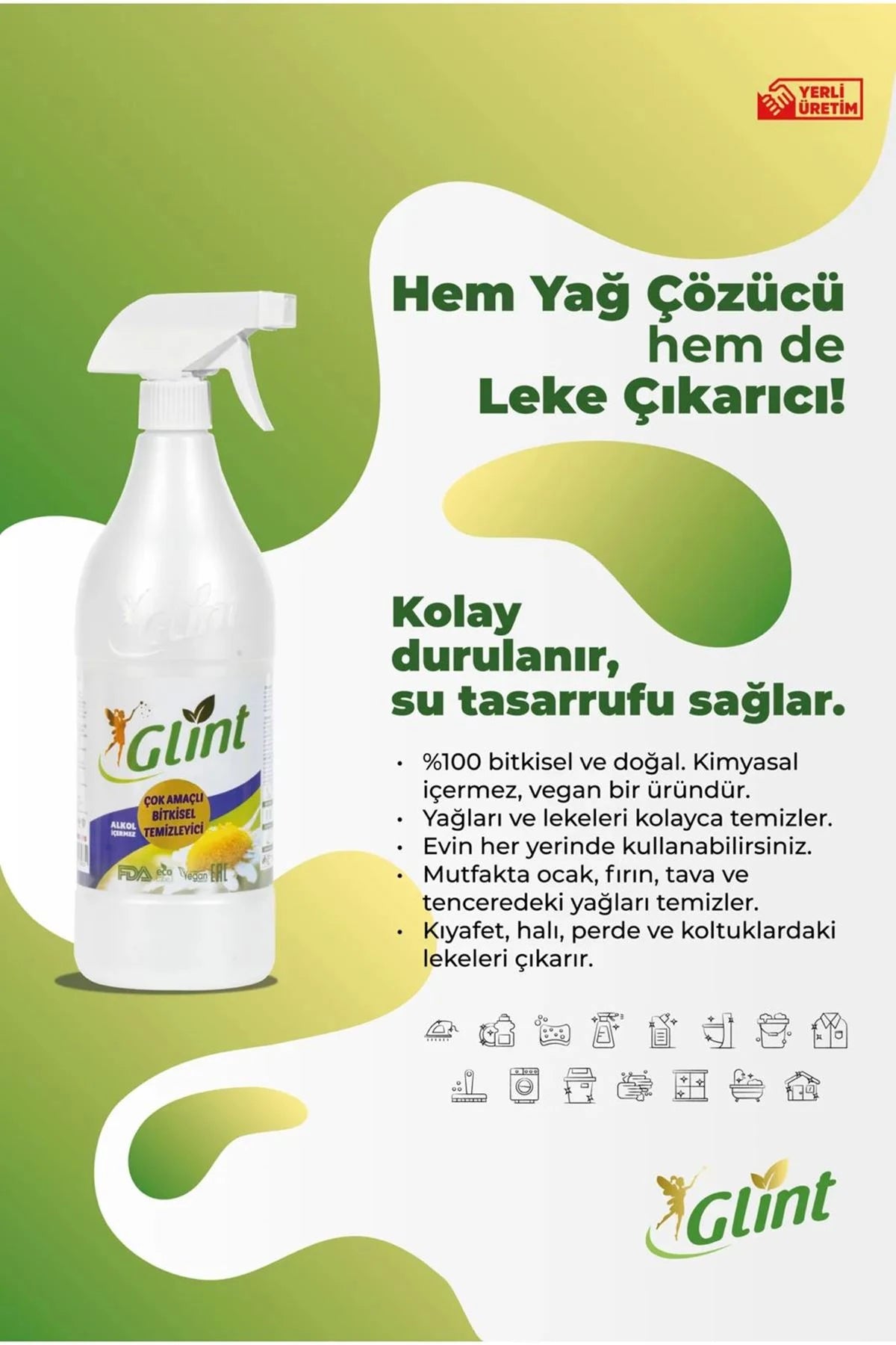 Glint 100 % pflanzlicher Mehrzweckreiniger, veganer Fleckenentferner – Entfetter – 1 l