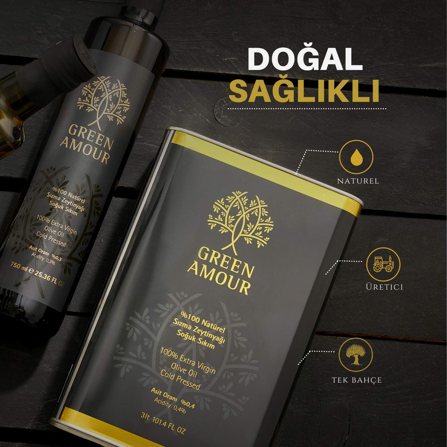 Green Amour 100 % natürliches natives Olivenöl extra, 3 l