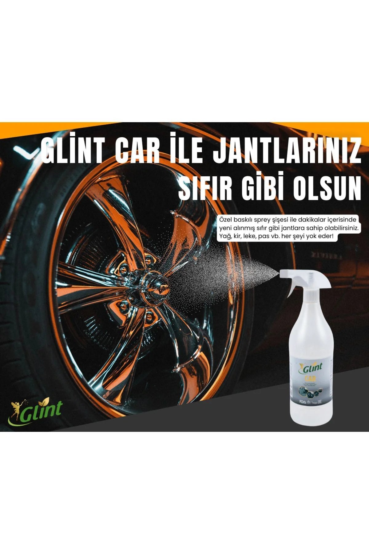Glint Car, Bitkisel Çok Amaçlı Oto Temizleyici Araç Far Koltuk Paspas Temizleme Jant Parlatıcı