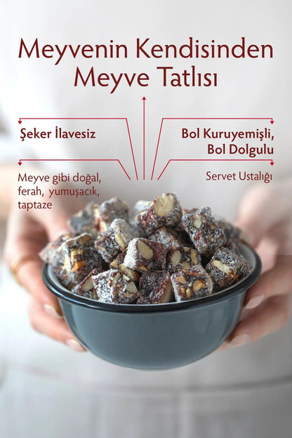 Zucker Nicht hinzugefügt Doppelt geröstete schwarze Maulbeere Viel Mandelfrucht Dessert 250 gr-şeker ilavesi Çifte kavrulmuş Karadutlu bol bademli lokum